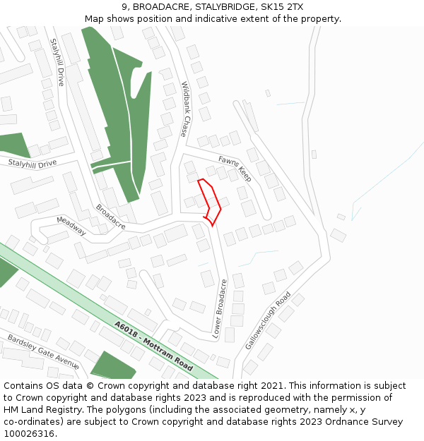 9, BROADACRE, STALYBRIDGE, SK15 2TX: Location map and indicative extent of plot