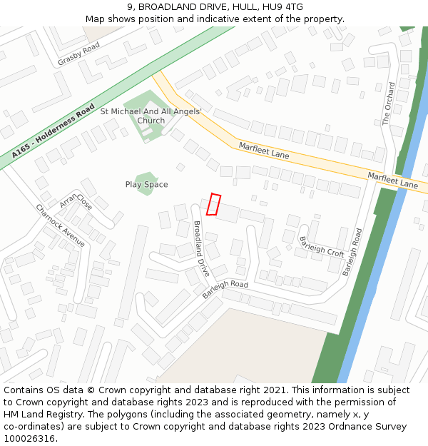 9, BROADLAND DRIVE, HULL, HU9 4TG: Location map and indicative extent of plot