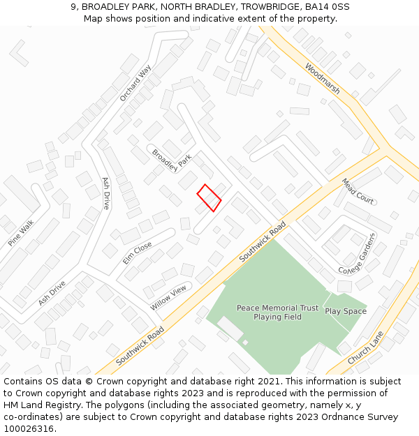 9, BROADLEY PARK, NORTH BRADLEY, TROWBRIDGE, BA14 0SS: Location map and indicative extent of plot