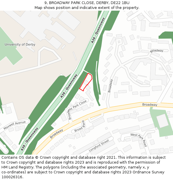 9, BROADWAY PARK CLOSE, DERBY, DE22 1BU: Location map and indicative extent of plot