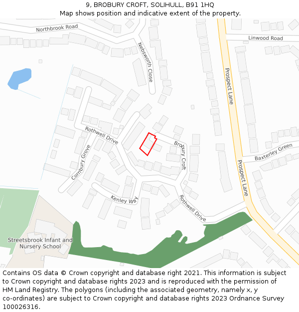 9, BROBURY CROFT, SOLIHULL, B91 1HQ: Location map and indicative extent of plot