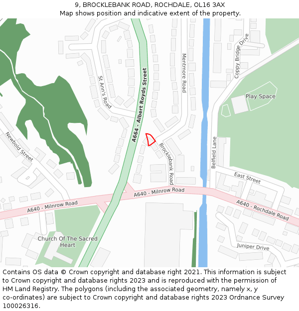 9, BROCKLEBANK ROAD, ROCHDALE, OL16 3AX: Location map and indicative extent of plot