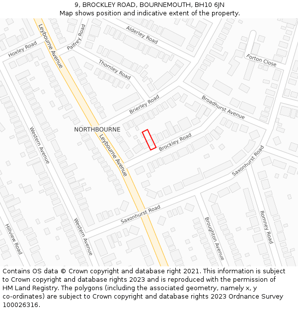 9, BROCKLEY ROAD, BOURNEMOUTH, BH10 6JN: Location map and indicative extent of plot