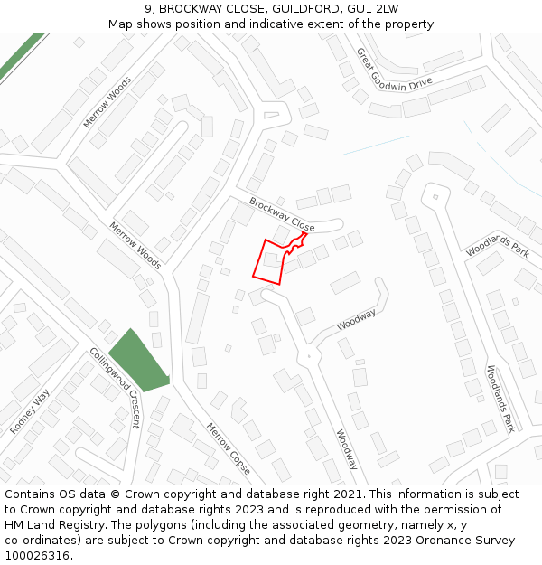 9, BROCKWAY CLOSE, GUILDFORD, GU1 2LW: Location map and indicative extent of plot