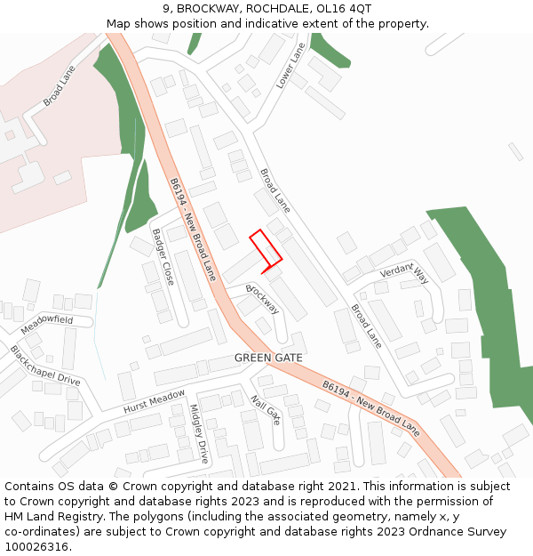 9, BROCKWAY, ROCHDALE, OL16 4QT: Location map and indicative extent of plot