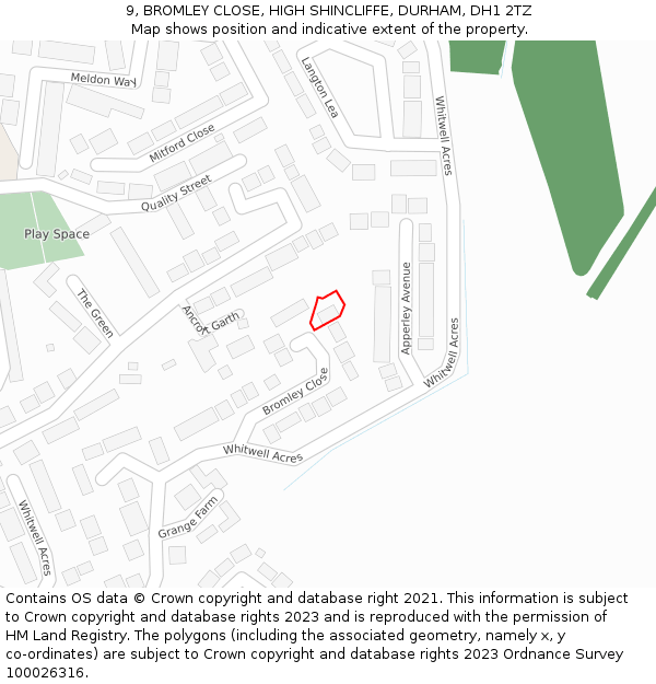 9, BROMLEY CLOSE, HIGH SHINCLIFFE, DURHAM, DH1 2TZ: Location map and indicative extent of plot