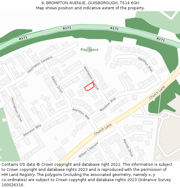 9, BROMPTON AVENUE, GUISBOROUGH, TS14 6GH: Location map and indicative extent of plot