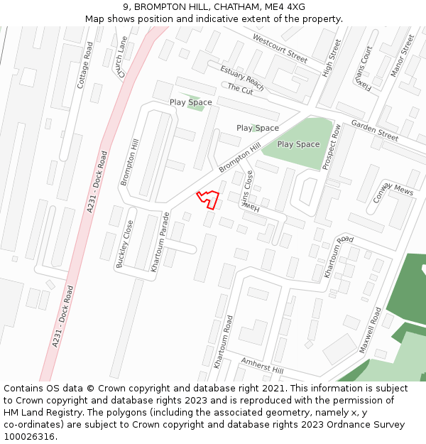 9, BROMPTON HILL, CHATHAM, ME4 4XG: Location map and indicative extent of plot