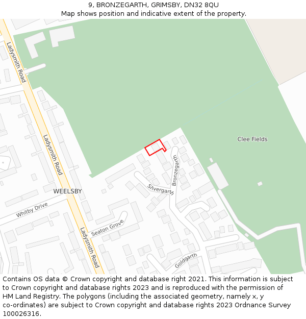 9, BRONZEGARTH, GRIMSBY, DN32 8QU: Location map and indicative extent of plot