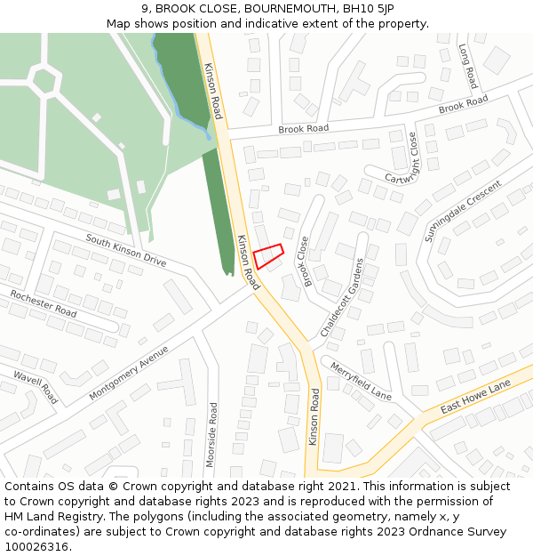 9, BROOK CLOSE, BOURNEMOUTH, BH10 5JP: Location map and indicative extent of plot