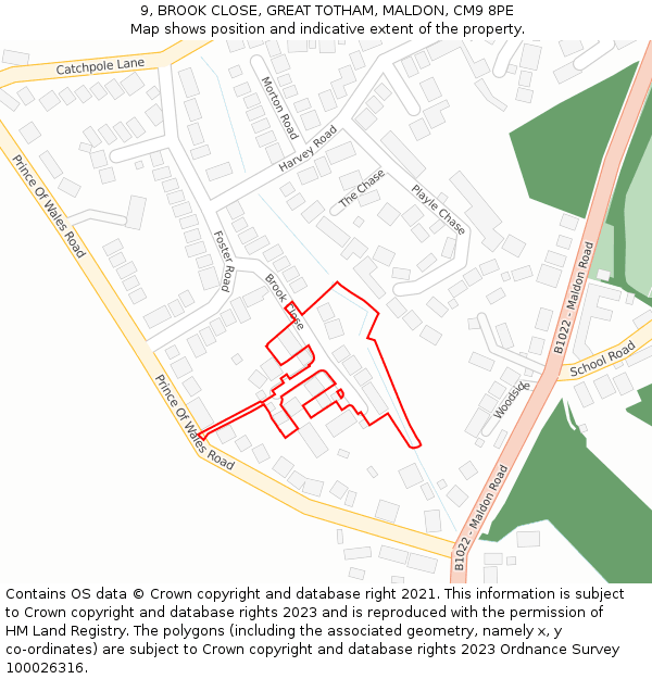 9, BROOK CLOSE, GREAT TOTHAM, MALDON, CM9 8PE: Location map and indicative extent of plot