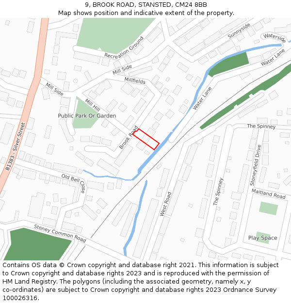 9, BROOK ROAD, STANSTED, CM24 8BB: Location map and indicative extent of plot