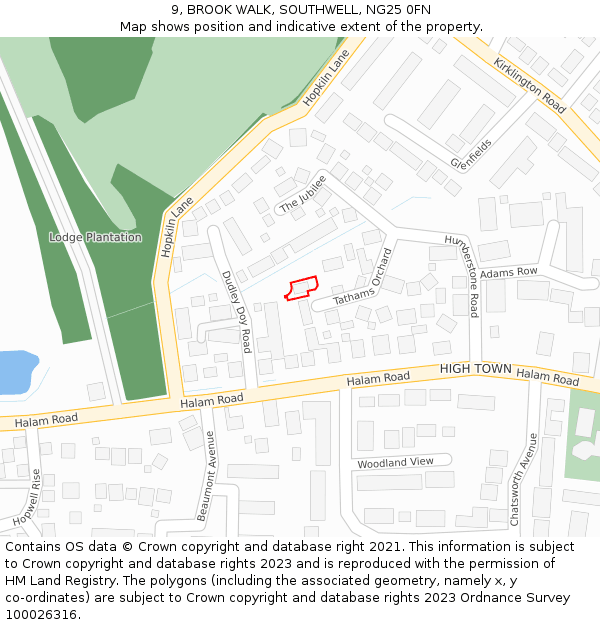 9, BROOK WALK, SOUTHWELL, NG25 0FN: Location map and indicative extent of plot