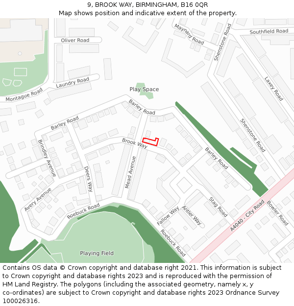 9, BROOK WAY, BIRMINGHAM, B16 0QR: Location map and indicative extent of plot