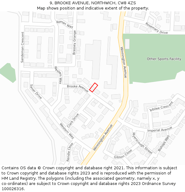 9, BROOKE AVENUE, NORTHWICH, CW8 4ZS: Location map and indicative extent of plot