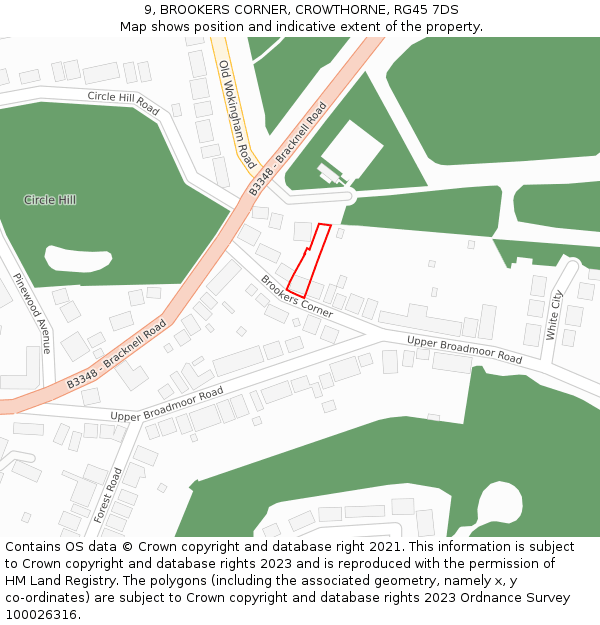 9, BROOKERS CORNER, CROWTHORNE, RG45 7DS: Location map and indicative extent of plot