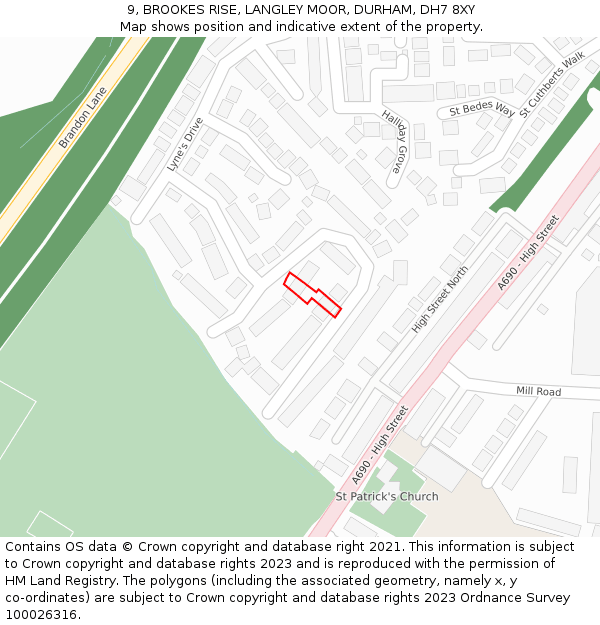 9, BROOKES RISE, LANGLEY MOOR, DURHAM, DH7 8XY: Location map and indicative extent of plot