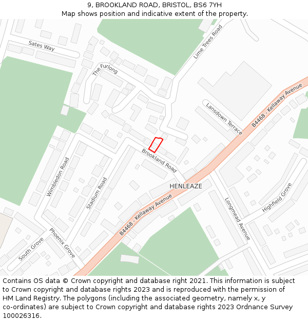 9, BROOKLAND ROAD, BRISTOL, BS6 7YH: Location map and indicative extent of plot