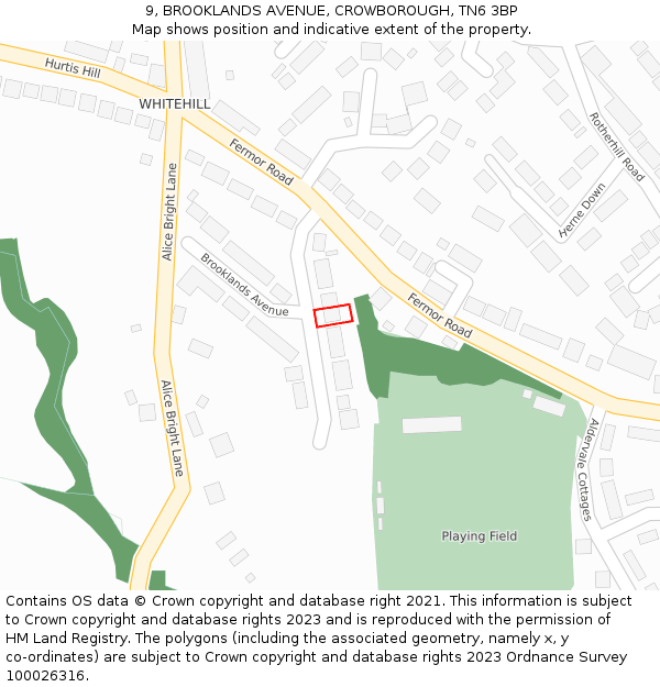 9, BROOKLANDS AVENUE, CROWBOROUGH, TN6 3BP: Location map and indicative extent of plot