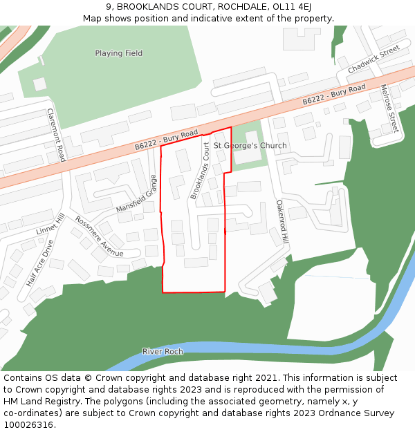 9, BROOKLANDS COURT, ROCHDALE, OL11 4EJ: Location map and indicative extent of plot