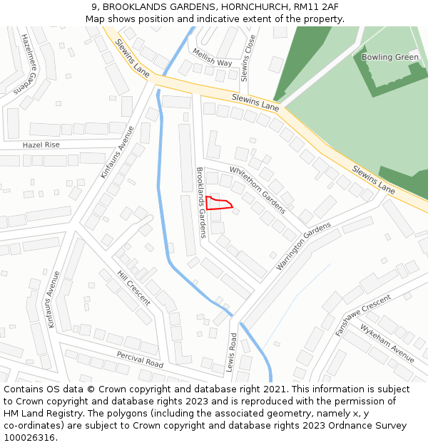 9, BROOKLANDS GARDENS, HORNCHURCH, RM11 2AF: Location map and indicative extent of plot