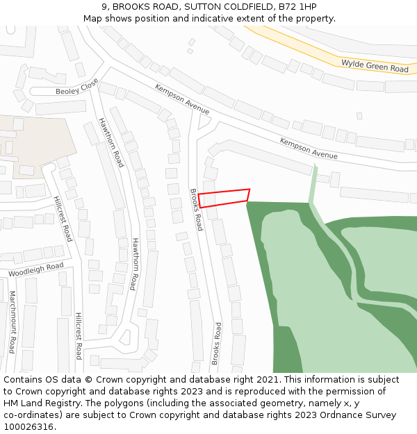 9, BROOKS ROAD, SUTTON COLDFIELD, B72 1HP: Location map and indicative extent of plot