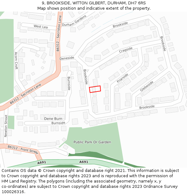 9, BROOKSIDE, WITTON GILBERT, DURHAM, DH7 6RS: Location map and indicative extent of plot