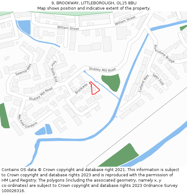 9, BROOKWAY, LITTLEBOROUGH, OL15 8BU: Location map and indicative extent of plot