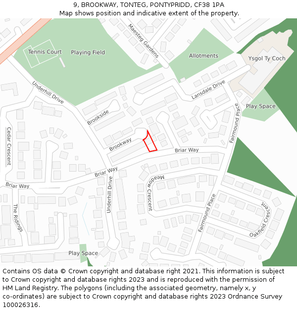 9, BROOKWAY, TONTEG, PONTYPRIDD, CF38 1PA: Location map and indicative extent of plot