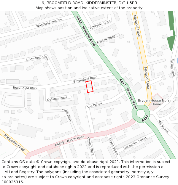 9, BROOMFIELD ROAD, KIDDERMINSTER, DY11 5PB: Location map and indicative extent of plot