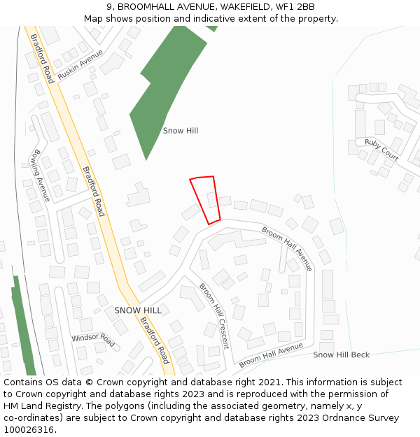 9, BROOMHALL AVENUE, WAKEFIELD, WF1 2BB: Location map and indicative extent of plot