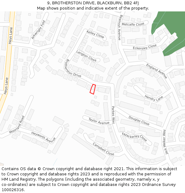 9, BROTHERSTON DRIVE, BLACKBURN, BB2 4FJ: Location map and indicative extent of plot