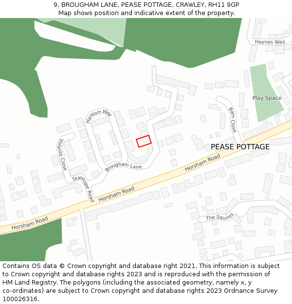 9, BROUGHAM LANE, PEASE POTTAGE, CRAWLEY, RH11 9GP: Location map and indicative extent of plot