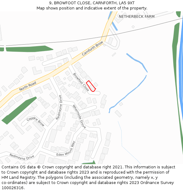 9, BROWFOOT CLOSE, CARNFORTH, LA5 9XT: Location map and indicative extent of plot