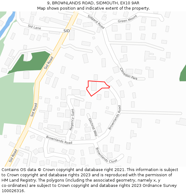 9, BROWNLANDS ROAD, SIDMOUTH, EX10 9AR: Location map and indicative extent of plot