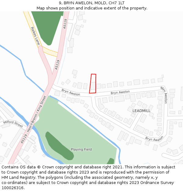 9, BRYN AWELON, MOLD, CH7 1LT: Location map and indicative extent of plot