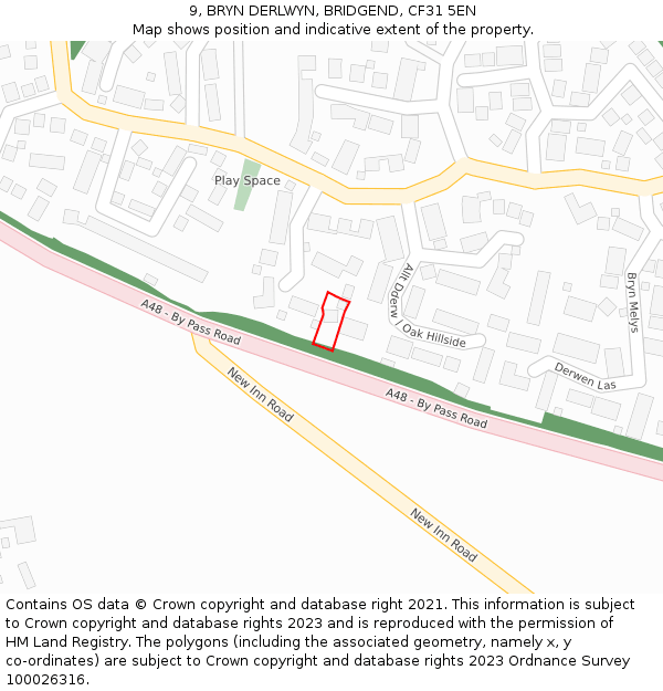 9, BRYN DERLWYN, BRIDGEND, CF31 5EN: Location map and indicative extent of plot