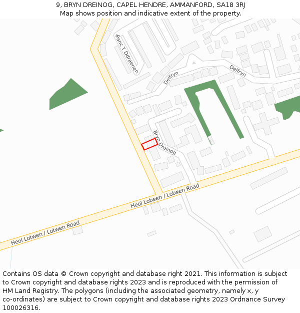 9, BRYN DREINOG, CAPEL HENDRE, AMMANFORD, SA18 3RJ: Location map and indicative extent of plot