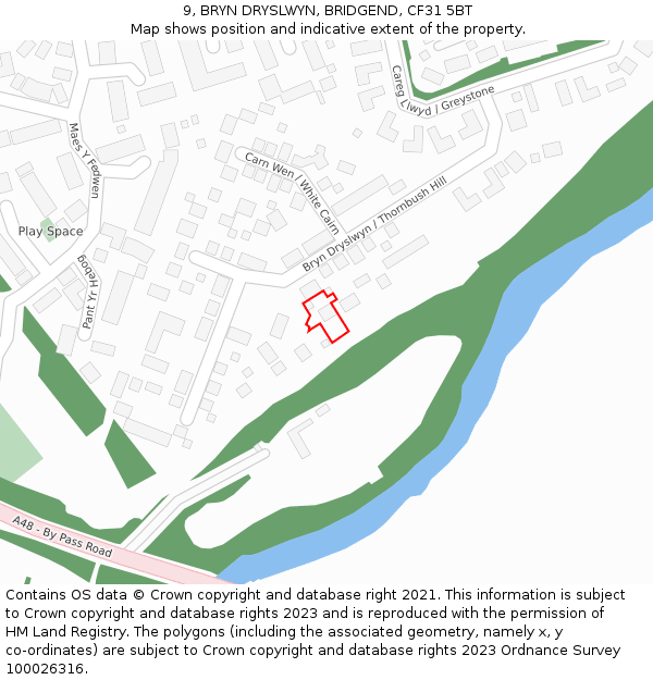 9, BRYN DRYSLWYN, BRIDGEND, CF31 5BT: Location map and indicative extent of plot