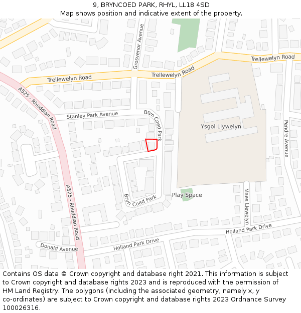 9, BRYNCOED PARK, RHYL, LL18 4SD: Location map and indicative extent of plot