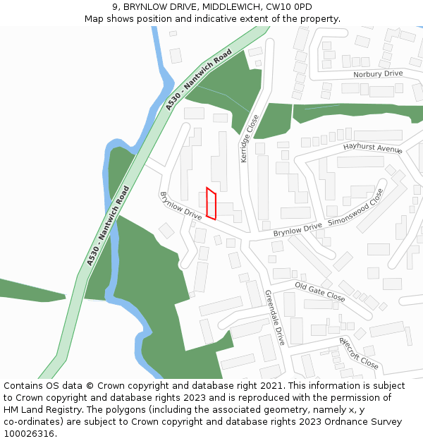 9, BRYNLOW DRIVE, MIDDLEWICH, CW10 0PD: Location map and indicative extent of plot