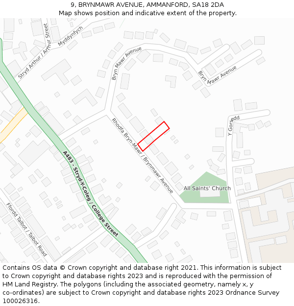 9, BRYNMAWR AVENUE, AMMANFORD, SA18 2DA: Location map and indicative extent of plot