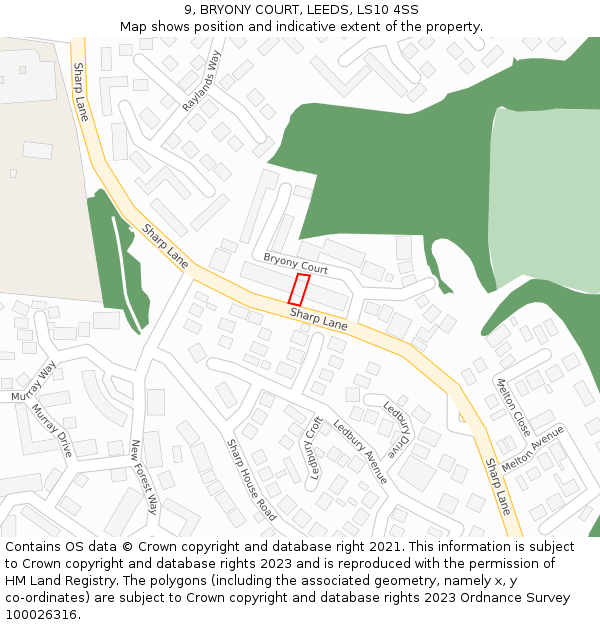 9, BRYONY COURT, LEEDS, LS10 4SS: Location map and indicative extent of plot