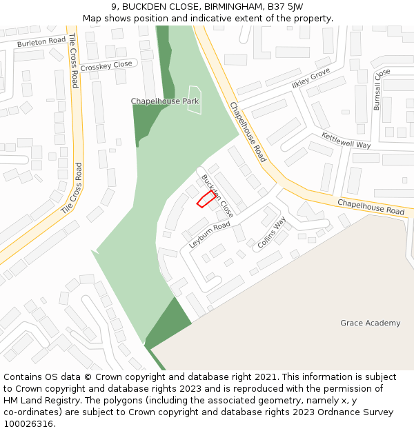 9, BUCKDEN CLOSE, BIRMINGHAM, B37 5JW: Location map and indicative extent of plot