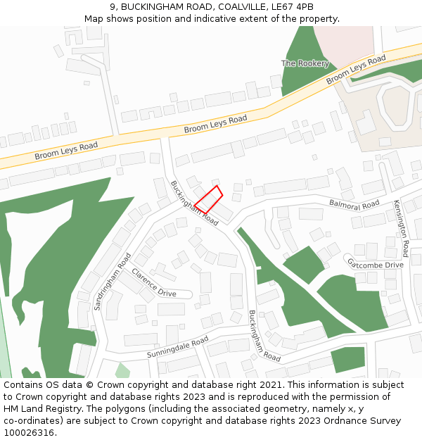 9, BUCKINGHAM ROAD, COALVILLE, LE67 4PB: Location map and indicative extent of plot