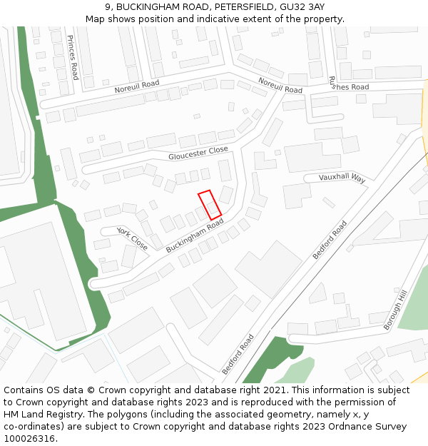 9, BUCKINGHAM ROAD, PETERSFIELD, GU32 3AY: Location map and indicative extent of plot
