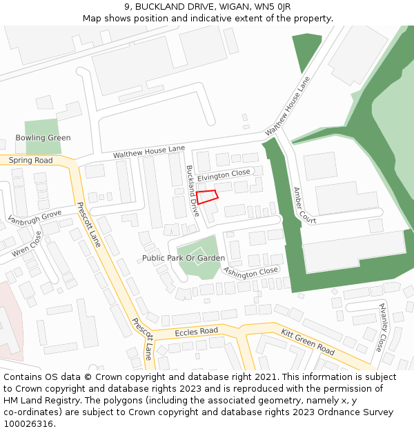 9, BUCKLAND DRIVE, WIGAN, WN5 0JR: Location map and indicative extent of plot
