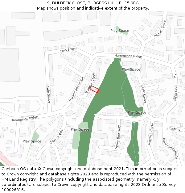 9, BULBECK CLOSE, BURGESS HILL, RH15 9RG: Location map and indicative extent of plot