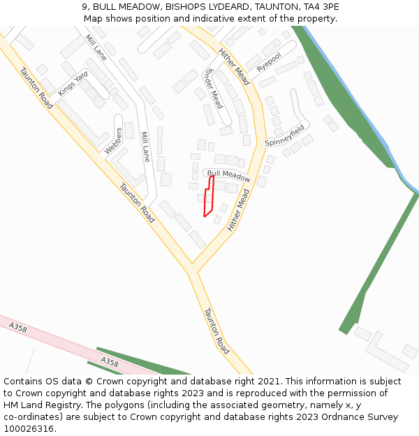 9, BULL MEADOW, BISHOPS LYDEARD, TAUNTON, TA4 3PE: Location map and indicative extent of plot