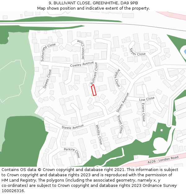 9, BULLIVANT CLOSE, GREENHITHE, DA9 9PB: Location map and indicative extent of plot